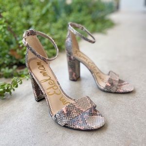 Sam Edelman Blanco Snakeskin Embellished Leather Heeled Sandals, Size 8.5